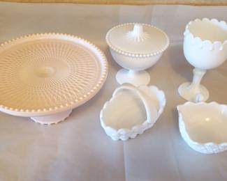 Vintage Milk Glass Pink Cake Stand