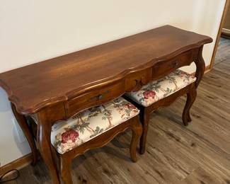 Ethan Allen side table and benches 