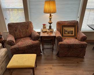 Ethan Allen Arm chairs, end table and lamp