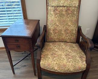 Antique Reclining Chair and side table 