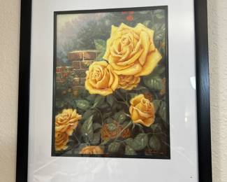 Thomas Kinkade “Perfect Yellow Rose”.  Limited edition No 112/2850.  A 16x12 offset lithograph professionally framed in 22x18 frame . Certificate of Authenticity 