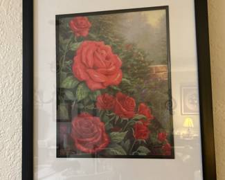 Thomas Kinkade “Perfect Red Rose”.  Limited edition No 1441/2850.  A 16x12 offset lithograph professionally framed in 22x18 frame . Certificate of Authenticity 