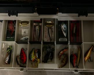 Drawers full of fishing lures and other accessories 