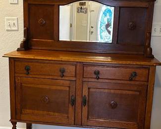 Antique Jacobean period buffet with mirror and barley twist legs