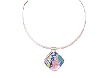 Sterling Choker And Dichroic Glass And Sterling Pendant