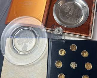 Franklin Mint Sterling Silver Plate, Coin Set With Liberty Tree Plate