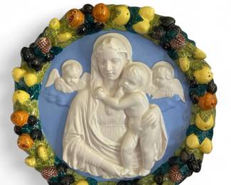 Italian Virgin Mary Floral Bordered Plaque