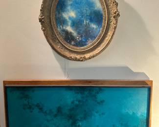 TOP: "Pastoral Scene" By Stefanos Sideris Oil On Masonite BOTTOM: Blue Abstract By W. Nolte Oil On Canvas