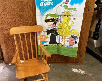 vintage sesame street poster rocking chair