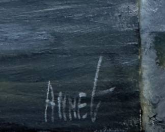 Untitled Nautical Oil Painting on Upcycled Wood Board. Signed by Artist, Annet. Photo 2 of 2.