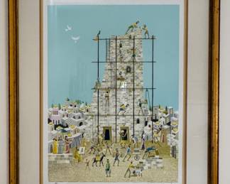 "Tower of Babel," Signed AP, Heinz Seelig. Measures 15.5" x 21". Photo 1 of 3.