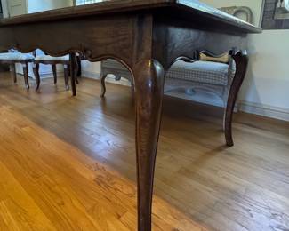 French Provincial Lattice Top Extension Dining Table. Measures 44" W x 66" L. Extends to 130" with 4 Leaves. We Love As Is But Are Impressed with Tara Shaw's Antique Finishes. How Would Amy Howard's Grey Paint Look On This Table? Ask Us For Resources! Photo 4 of 5.