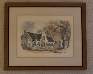 Watercolor of "Klein Constantia" Estate (South Africa), John Cullingworth.