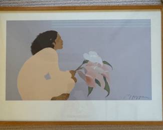 Pegge Hopper Limited Edition Serigraph "Untitled Woman With Anthuriums" Measures 27" x 14". Signed By Artist. Photo 1 of 3.