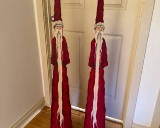 Folk Art Hand-Painted Wood Santas. Each Measures 4' H.