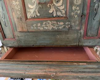 Antique Swedish Folk Art Painted Wall-Mount or Table Top Cupboard. Measures 26" W x 13" D x 30" H. Photo 2 of 4.