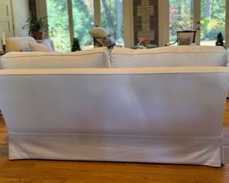 Gorgeous, White Brushed Twill Cotton Upholstered Sofa with Down-Filled Cushions Sourced From The Merchandise Mart. Measures 68" x 42". Photo 3 of 3.