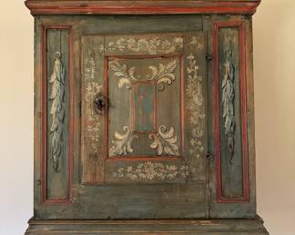 Antique Swedish Folk Art Painted Wall-Mount or Table Top Cupboard. Measures 26" W x 13" D x 30" H. Photo 1 of 4.