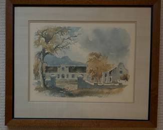 Watercolor of "Lanzerac" Estate (South Africa), John Cullingworth.