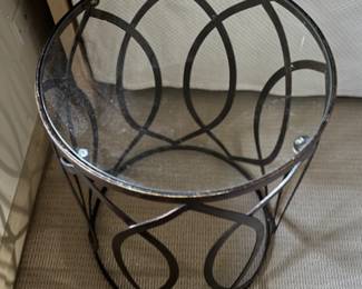Pair of Decorative Glass-Top Iron Side Tables. Each Measures 16" D x 22" H. Photo 2 of 2.
