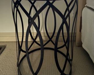 Pair of Decorative Glass-Top Iron Side Tables. Each Measures 16" D x 22" H. Photo 1 of 2.