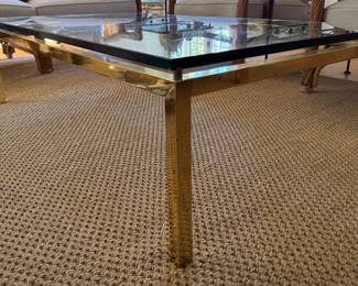 Vintage Mid-Century Brass & Glass Cocktail Table. Measures 33" x 55" x 16" H. Photo 2 of 3.