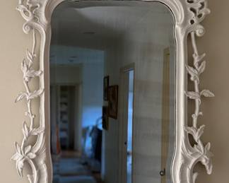 Antique / Vintage Rococo Style Lacquered Wood Mirror. Measures 28" W x 48" H. Photo 1 of 3.