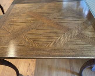 French Provincial Lattice Top Extension Dining Table. Measures 44" W x 66" L. Extends to 130" with 4 Leaves. We Love As Is But Are Impressed with Tara Shaw's Antique Finishes. How Would Amy Howard's Grey Paint Look On This Table? Ask Us For Resources! Ask Us For Resources! Photo 3 of 5.