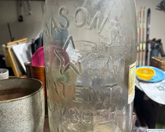 This is SUPER cool! I have actually never seen a MASON Jar this large! 19 inches tall! Has handle. Star patent Nov. 30th 1858! 