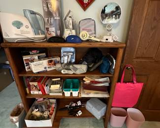 Lots of small health related small appliances and office supplies! The shelving until is also for sale! 
