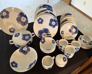 Lovely RARE Indigo 40+ Piece set of Vintage Indigo Moon Dinnerware! MCM Pop Art Japan Retro!