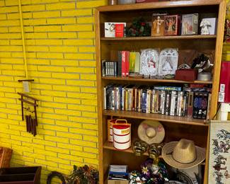 A FULL shelf of miscellaneous! DVD's VHS, Angels, and more! 