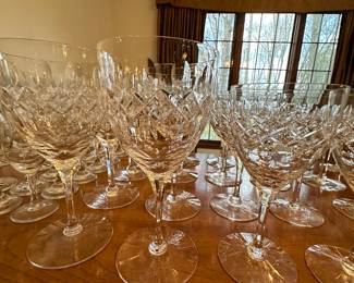 This is an absolutely beautiful 24 piece set of cut glass. 8 giblets, 8 wine, and 8 champagne! So delicate!PERFECT CONDITION! 