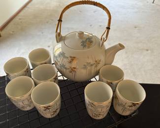 MCM Vintage Japan Bamboo Teapot and teacups set! 1960's era ceramic in EXCELLENT condition! 