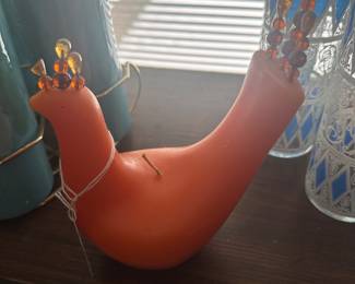 VERY Kitchy MCM Dove candle with glass bead decorations! 