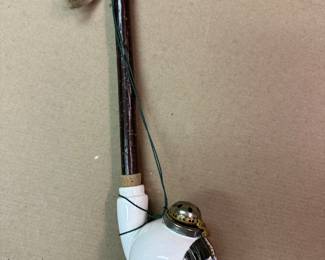 An AWESOME Antique Large Porcelain Wood Hand Pipe Black Forest German! Hand holding the bowl!