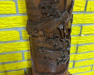 ULTRA RARE! 19thc. Ikebana Japanese Vase, Meiji period, Carved Bamboo! Stunning! 