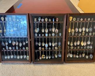 A LARGE collectors spoon collection! Over 80 pieces! All are frame in glass shadow type boxes! 