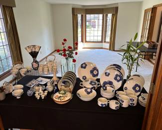 Here is a full 8ft banquet table filled with lovely asian inspired dinnerware and accessories! 
