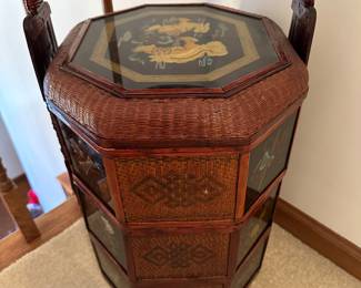 An awesome Antique Chinese 3 tired Wedding Bamboo Reverse Painted Basket Set!