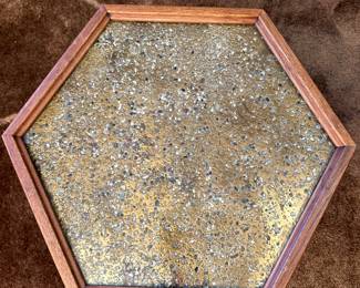 Very cool MCM Hexagon end table with  unique metal top under glass!