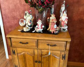 Vintage Maple Sideboard/Buffet, Santa & Snowman figurines