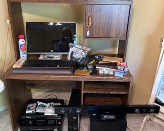 Surround sound with sound bar system, computer system, printer, desk