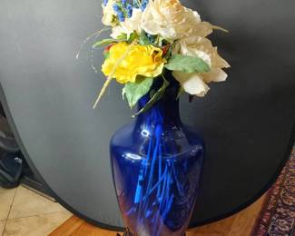 Blue Vase with Faux Flower Arrangement