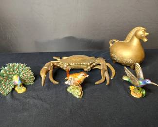 Brass Metal Birds, Crab and Bank