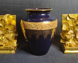 Limoges Vase, Gold Flake Magnolia Bookends
