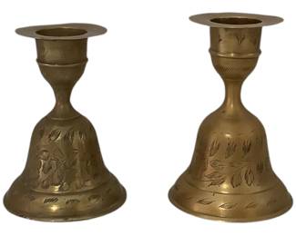 Etched Brass Bell Candle Stick Holders 