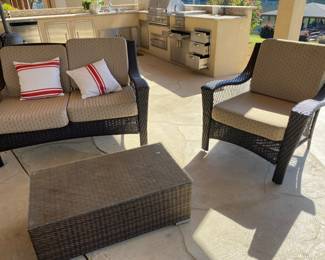 Sofa with cushions, additional chair & storage container - also part of last picture set - can be sold separately but prefer to sell as set