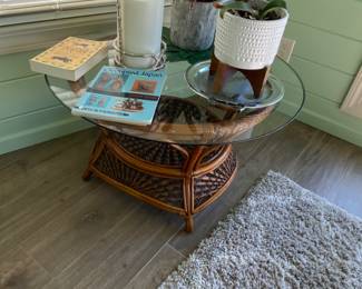 Glass top rattan side tableb