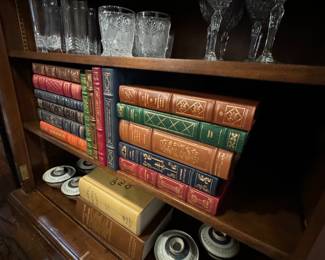 Lots of vintage leather books